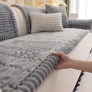 Modern Plain Flannel Quilted Sofa Cover, Sofa Slipcover, Pet Friendly Non-Slip Durable Protector, Soft Sofa Protector, Nordic Style, Available in 5 Colors