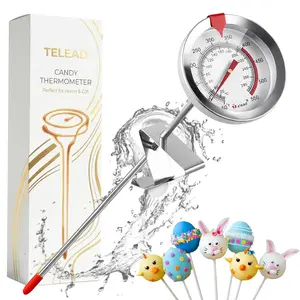 Candy Thermometer Waterproof IP67 - Oil Thermometer for Frying with Clips - 9" Side of Pot Thermometer Deep Fry for Oil Candy Candle BBQ - Silver