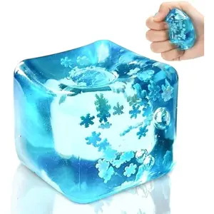 Stress Balls Ice Cube with Snowflakes Inside, Ice Cubes Stress Balls, Snow Pieces Silent Nice Square Shape Anxiety Sensory Squishy Squeeze Fidget Toy Slow Rise for Birthday Party Favors