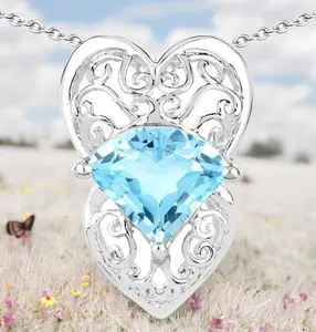 Genuine Swiss Blue Topaz Sterling Silver Pendant