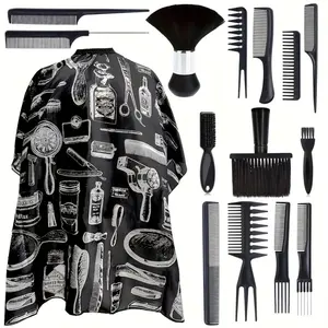 15pcs Hairdressing Tool Set, High-End Haircutting Cloth with Hair Scraping Neck Brush And Comb