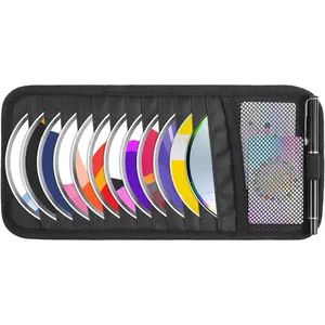 car stuffBlack Car CD Case Holder DVD Vehicle Visor Storage Orangizer Large Capacity CD Visor Case with 12 DVD Storage Sleeves 1 Mesh Pocket 1 Pen Holder a