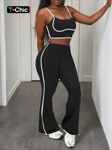 Two-piece Set Women's Crop Cami Top & Pants, Casual Fashion Cozy Breathable Outfits for Daily Outdoor Wear, Ladies Clothes for Summer, Suits, Sports Activewear Set, Sportswear Set, Sports Clothing Set, Stretchable Activewear