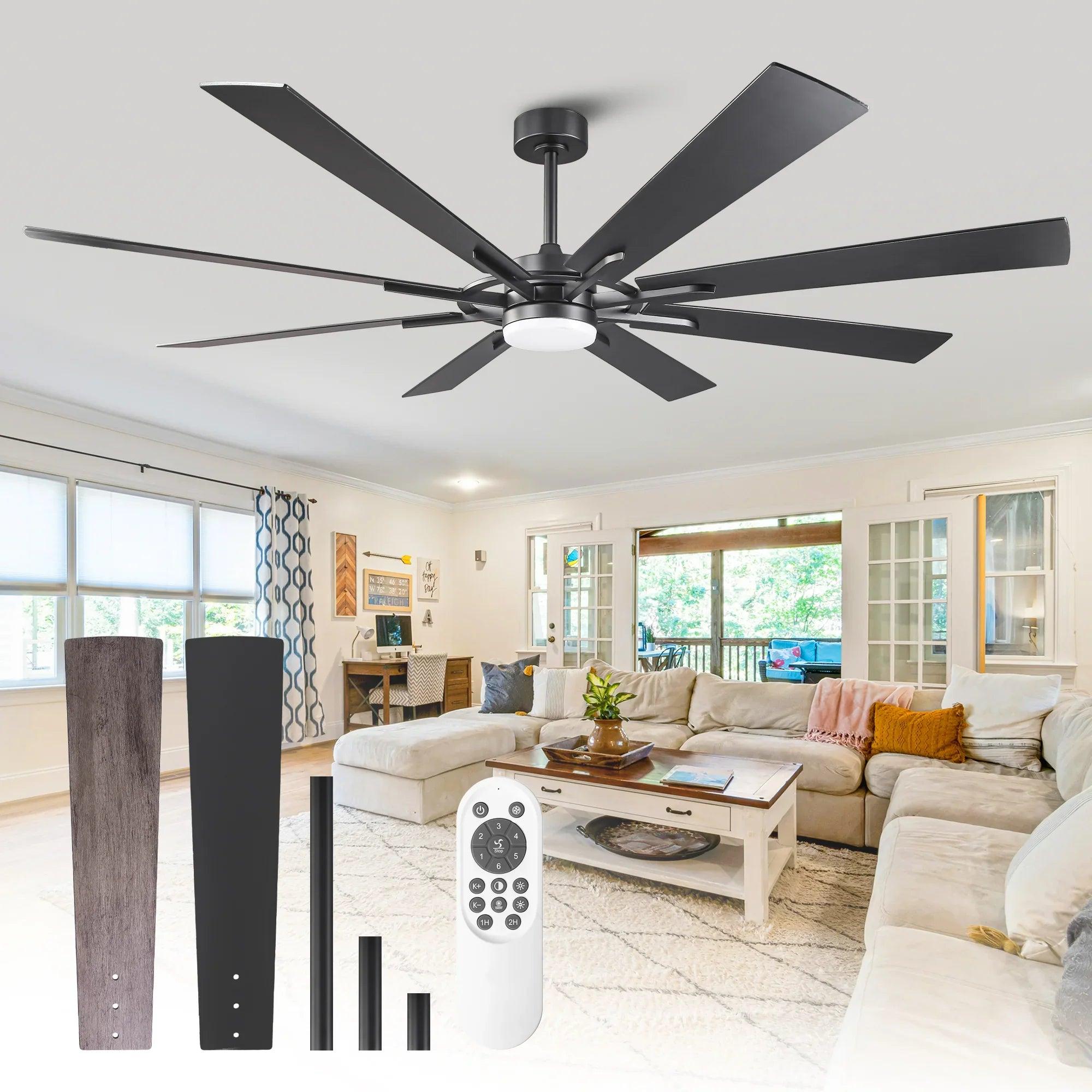 60/72 Inch Windmill Style Ceiling Fan Downrod Mount LED Light with APP & Remote Control