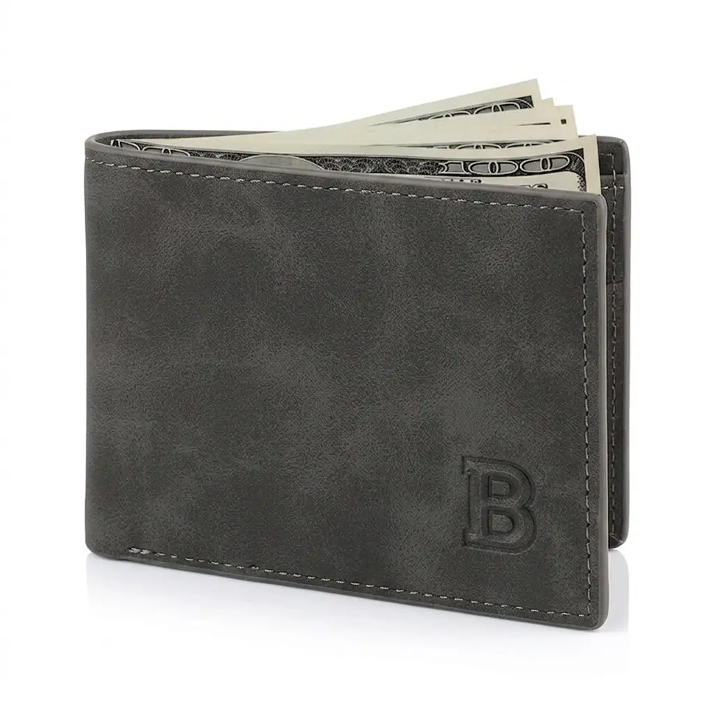 GOODBEE Men's RFID Blocking Bifold Wallet, PU Leather Slim Wallet with ID Window, 6 Card Slots, Minimalist Business Wallet