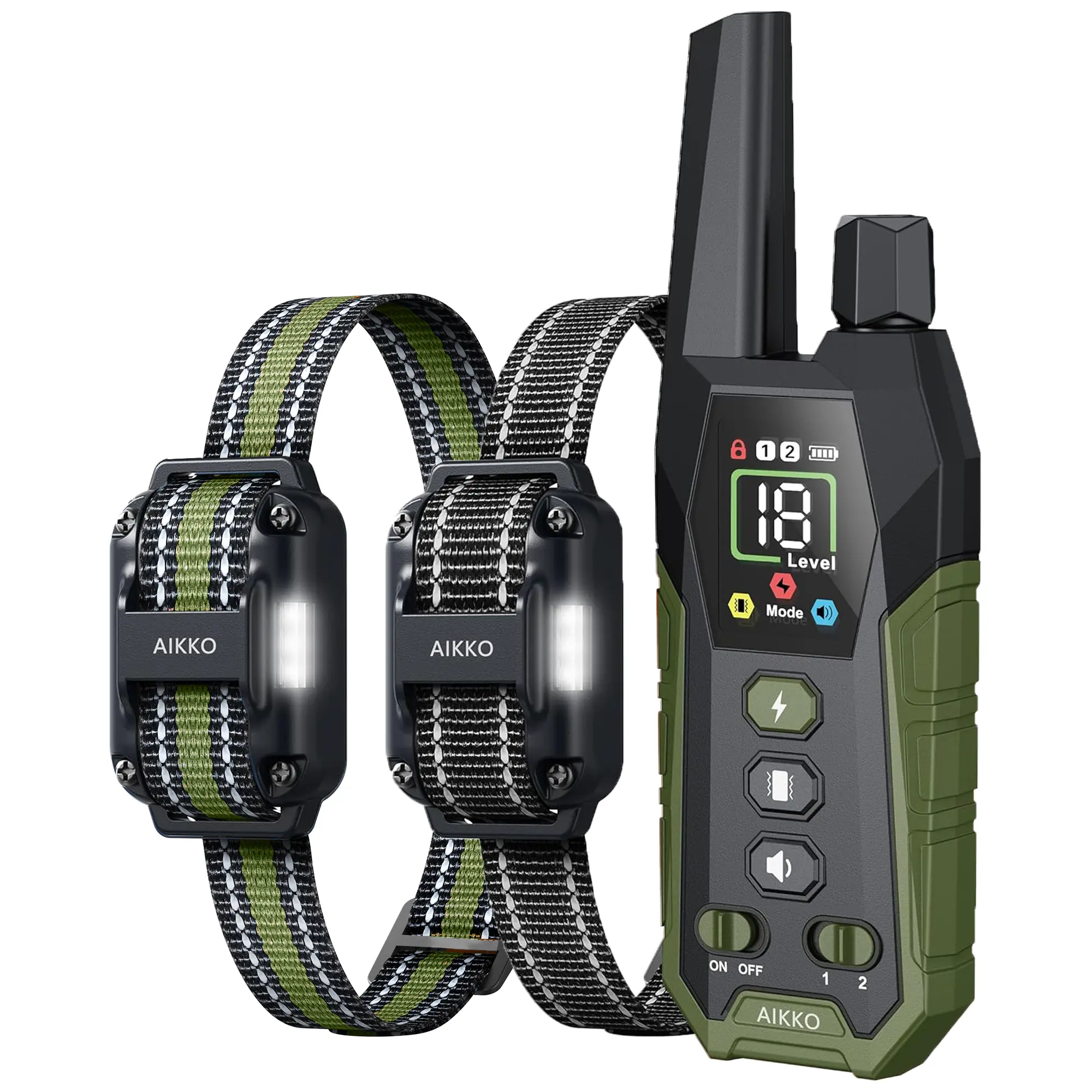 Heaflex Green Professional Dog Training Collar (2-Pack) with Low Voltage, 4-in-1 Modes, Color Screen, Explosion-Proof, Noise-Reducing, Food-Protecting, Teeth-Splitting, LED Light, Remote Control, Behavior Management, Consistent Correction for Outdoors, Tw