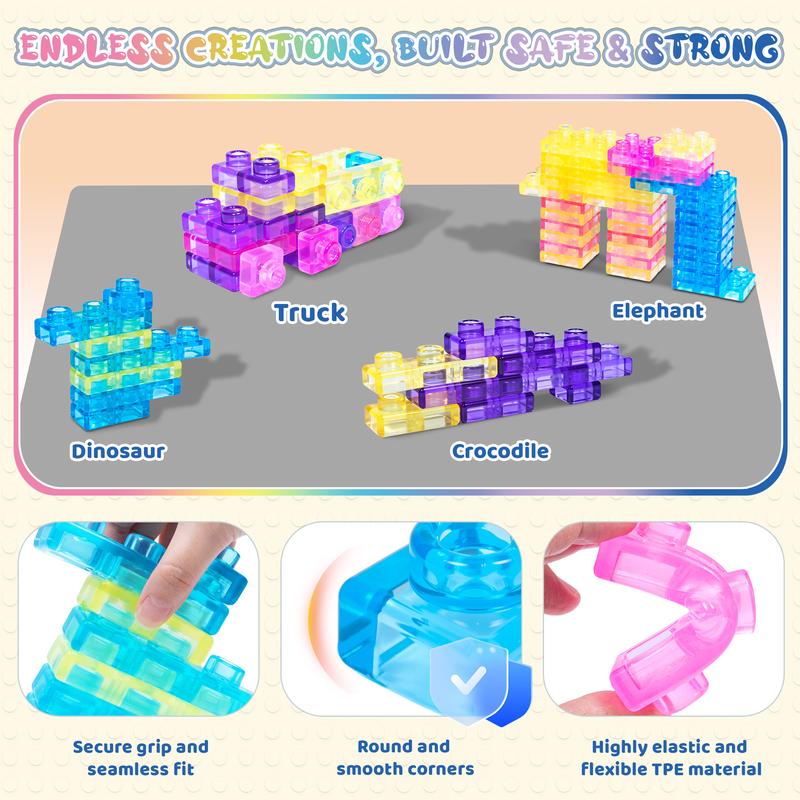 JOY SPOT Soft Jelly Blocks , Squishy Multi-color Stacking Jelly Building Blocks Toy Set, Non-toxic Sensory Tactile Play Toy Safe Squishy Squeezable & Stretchable Fun, Puzzle Blocks for Kids Early learning Preschool STEM Creative Construction Age 2+
