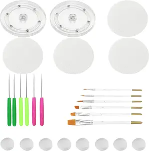 Cookie Decorating Kit Supplies Including 2 Acrylic Cookie Turntable 6 Cookie Scribe Needle 4 Silicone Mesh Mats 6 Cookie Decoration Brushes 8 Rubber Feet Bumpers