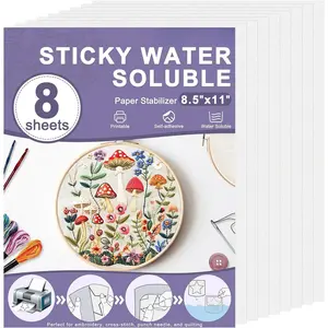 Printable Embroidery Transfer Paper 8.5"x11", 12 count Sticky Water Soluble Embroidery Stabilizer Printable Paper Stabilizer,  Stabilizer for Hand & Machine Embroidery.