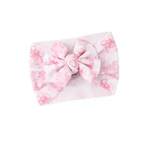 Juniper HEADWRAP - Easter Bunny Floral Soft Bullet Fabric Poly Spandex Blend Bow Headband for Babies 6 Months and Up