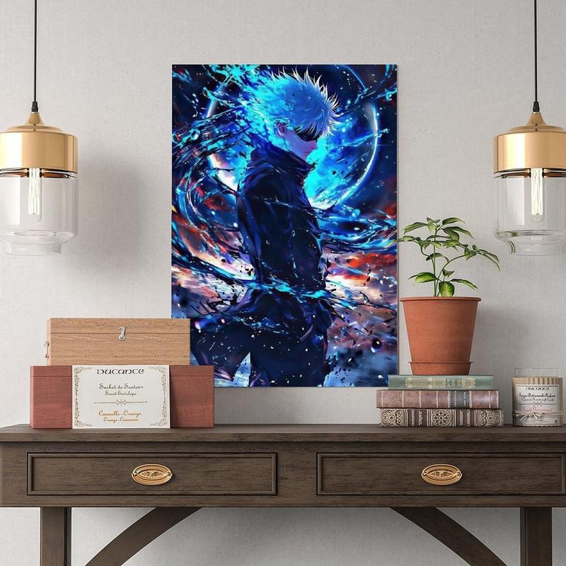 NBHYK Satoru Gojo Jujutsu Kaisen Portrait Poster Anime Canvas Print Home Decorations Artistic Black Blue Design for Room Aesthetic Wall Art Poster 08x12 12x18 16x24 20x30 24x36 inches Framed Unframed Options