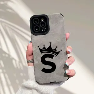 A black phone case with the letter M and crown pattern, TPU + leather shockproof full protection case, suitable for iPhone 17/16/15/14/13/12/11 PRO MAX PLUS AIR XS and PROMAX, is an ideal gift for friends and family, QBJKTP272