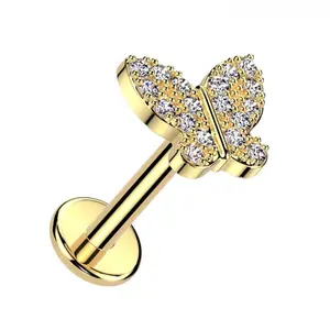 Diamond Butterfly Threadless Push In Top Surgical Steel 18GA 5/16" Hypoallergenic Secure Comfortable Fit for Nose Piercings