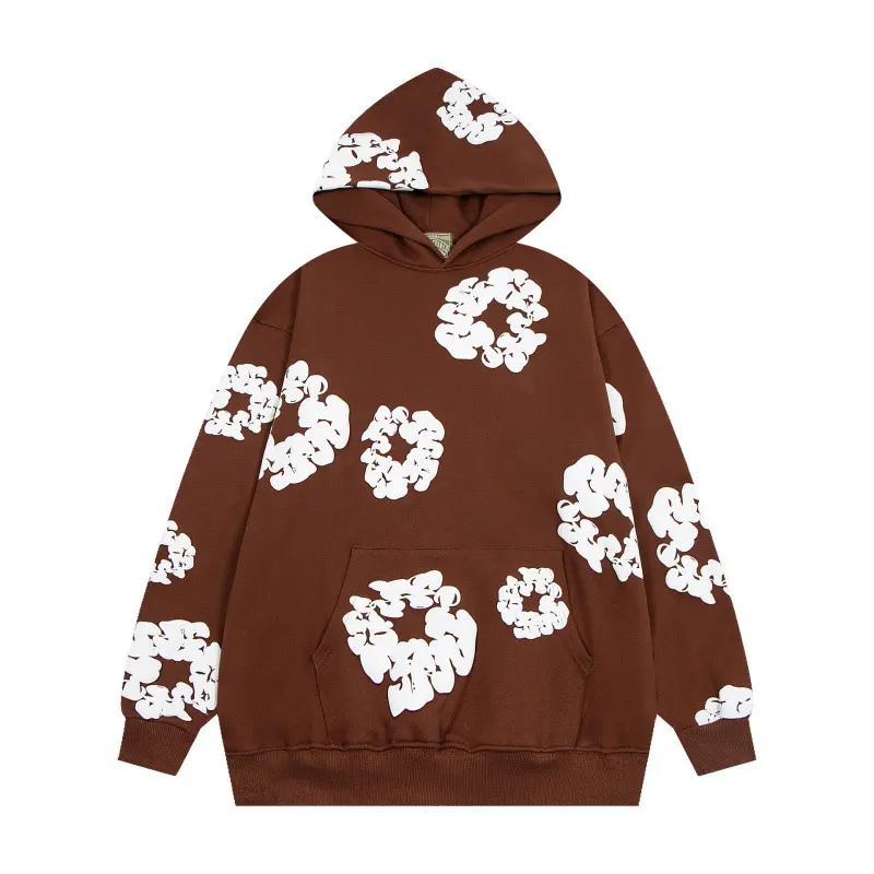 Foam brown hoodie [white floral wreath]