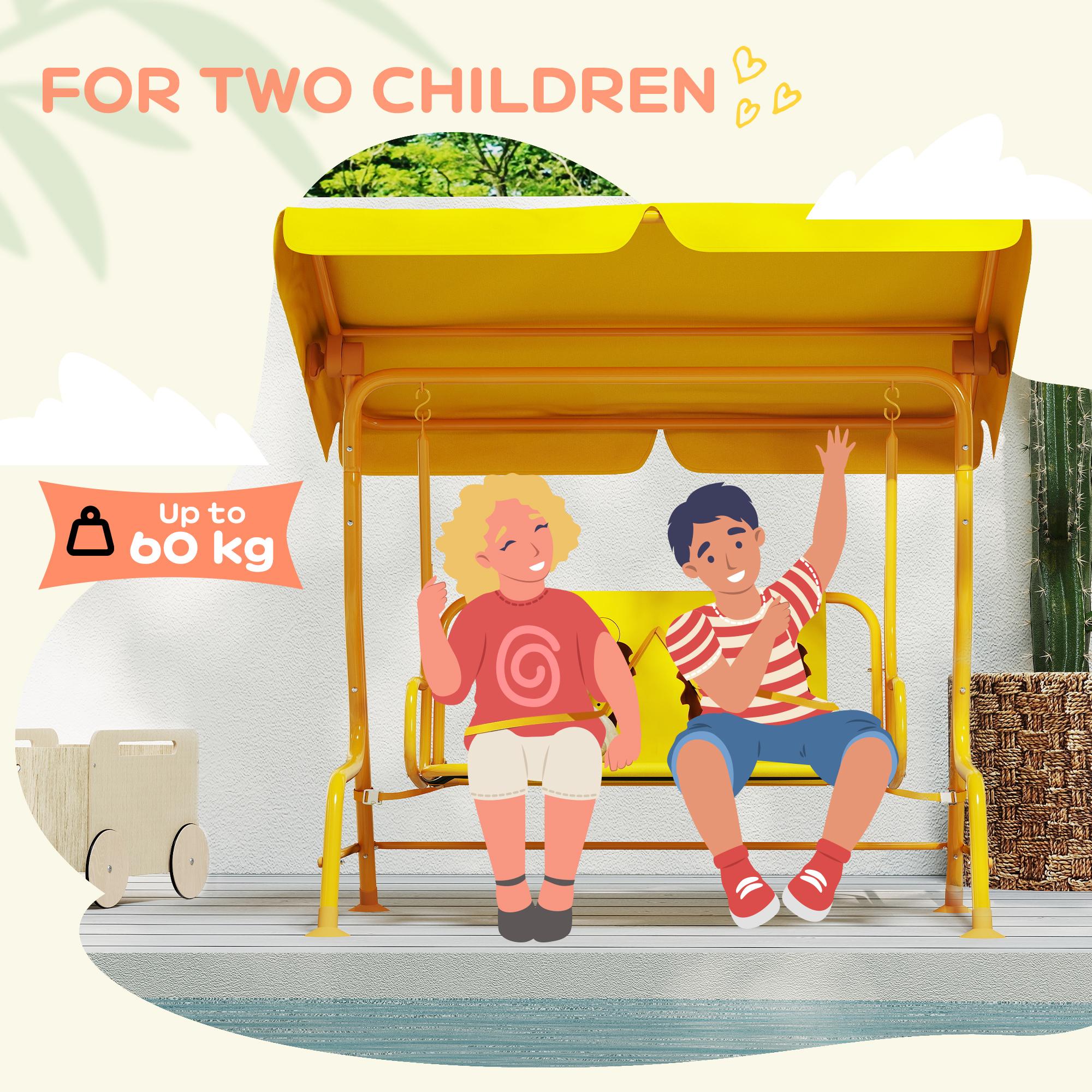 Safe & Fun Kids' Swing Chair! Yellow Patio Swing with Adjustable Canopy & Safety Belt – Perfect for Garden, Poolside or Balcony
