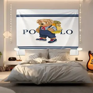 Cat print tapestry with teddy bear print pattern for home decoration, fashionable room flag, unique wall art in living room and bedroom, perfect gift for cat enthusiasts, Wall Tapestries