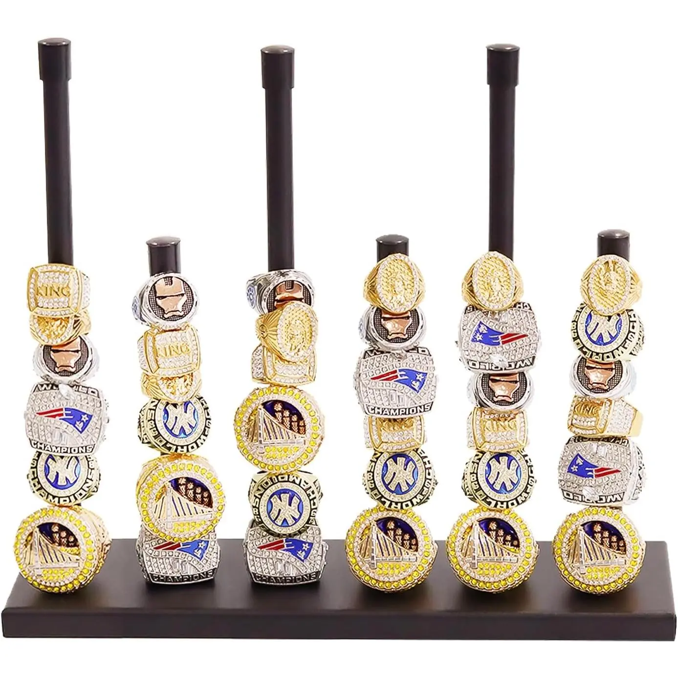 Durable Metal 6-Pillar Championship Ring Display Holder, Sports Jewelry Organizer for Baseball, Basketball Souvenirs, Modern Elegant Home Storage Rack, Championship Rings
