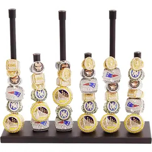 Champion Ring Display Holder,Baseball Ring Holder Metal Championship Sports Jewelry Rack 6 Pillars Display Rack for Storing Baseball, Basketball, Softball Champion Souvenirs Black