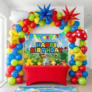Colorful Polka Dot Balloon Arch Kit with Cloud, Mushroom & Star Foils for Cartoon Party Decor