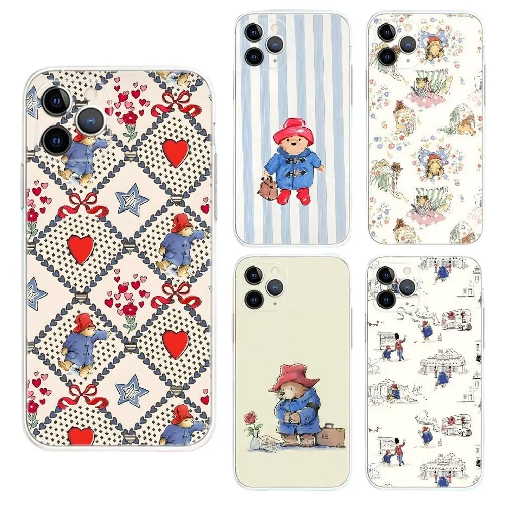 P-PaddingtonS Bear Cute Phone Cases For iPhone 17 16 15 14 13 12 11 Promax Pro Air Plus Transparent Soft Shockproof Protective Cover Protection