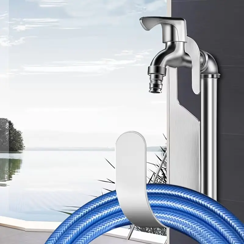 Garden Hose Storage Rack Organiser for Home Use, Outdoor Water Pipe Support, Stainless Steel Car Wash Faucet Hook, Round Hanging Hook, Hangable, Hangers