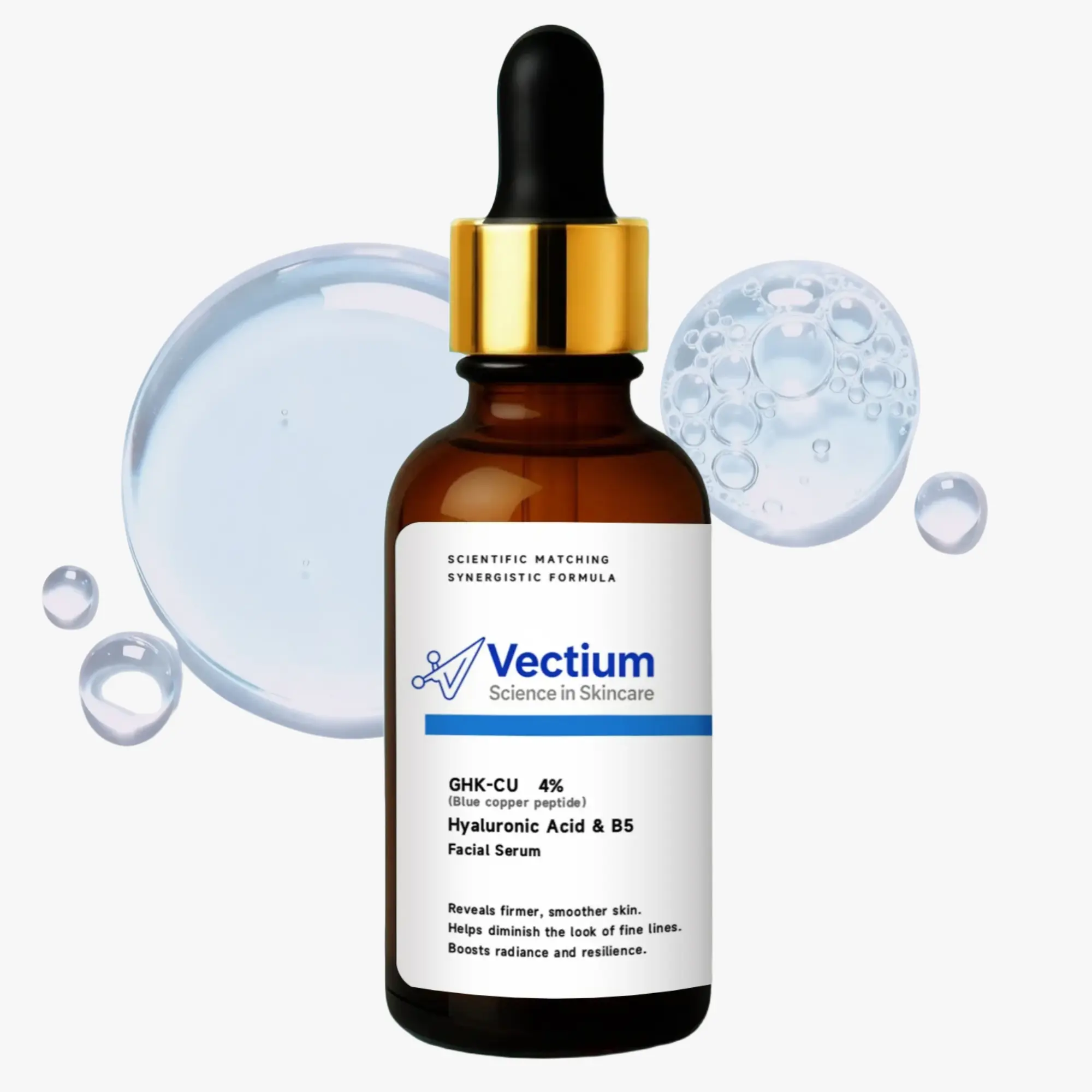 Vectium Blue Copper Peptide Serum 4% GHK-CU & Hyaluronic Acid + B5 - Helps reduce the appearance of fine lines ，Firms, Smooths & Hydrates Skin - All Skin Types, Especially Mature & Dry Skin - 30ml