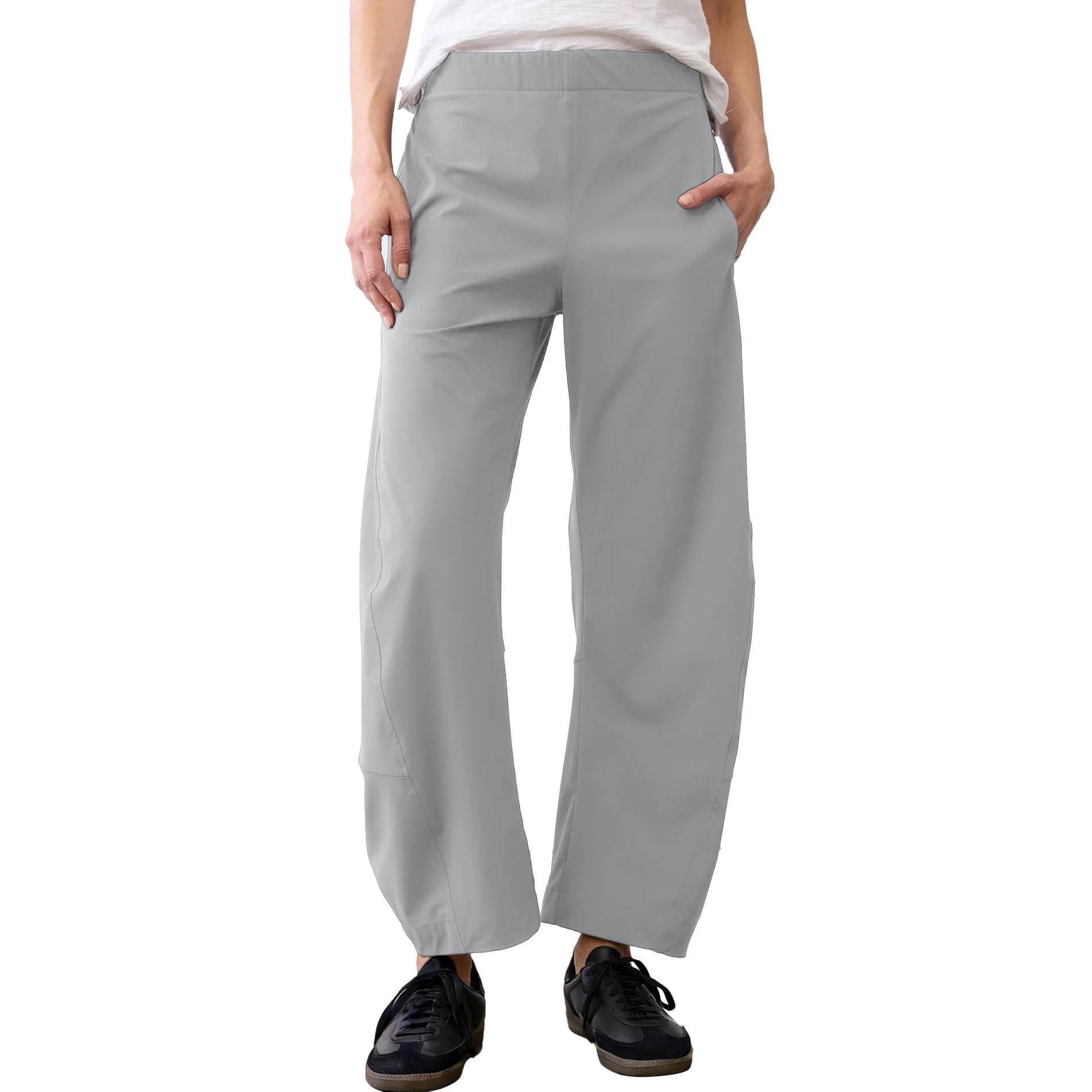 JGS1996 Women's Mid Rise Barrel Pants Elastic Back Waist Tapered Trousers with Side Pockets Baggy Lounge Bottoms True to Size for Daily Travel & Back to School Breathable Fabric