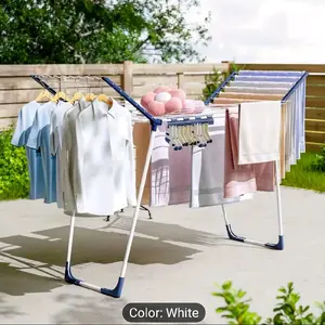 TOOLF Foldable Clothes Drying Rack, Winged Laundry Rack With Adjustable Arms And Sock Clips, Large Space For Towels Bedding Dresses, Indoor & Outdoor Use