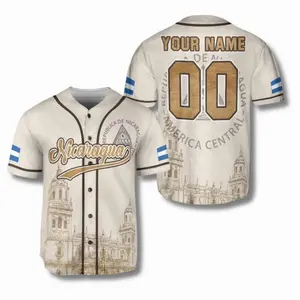 Custom Nicaragua Baseball Jersey, Personalized Name & Number Button Up Shirt