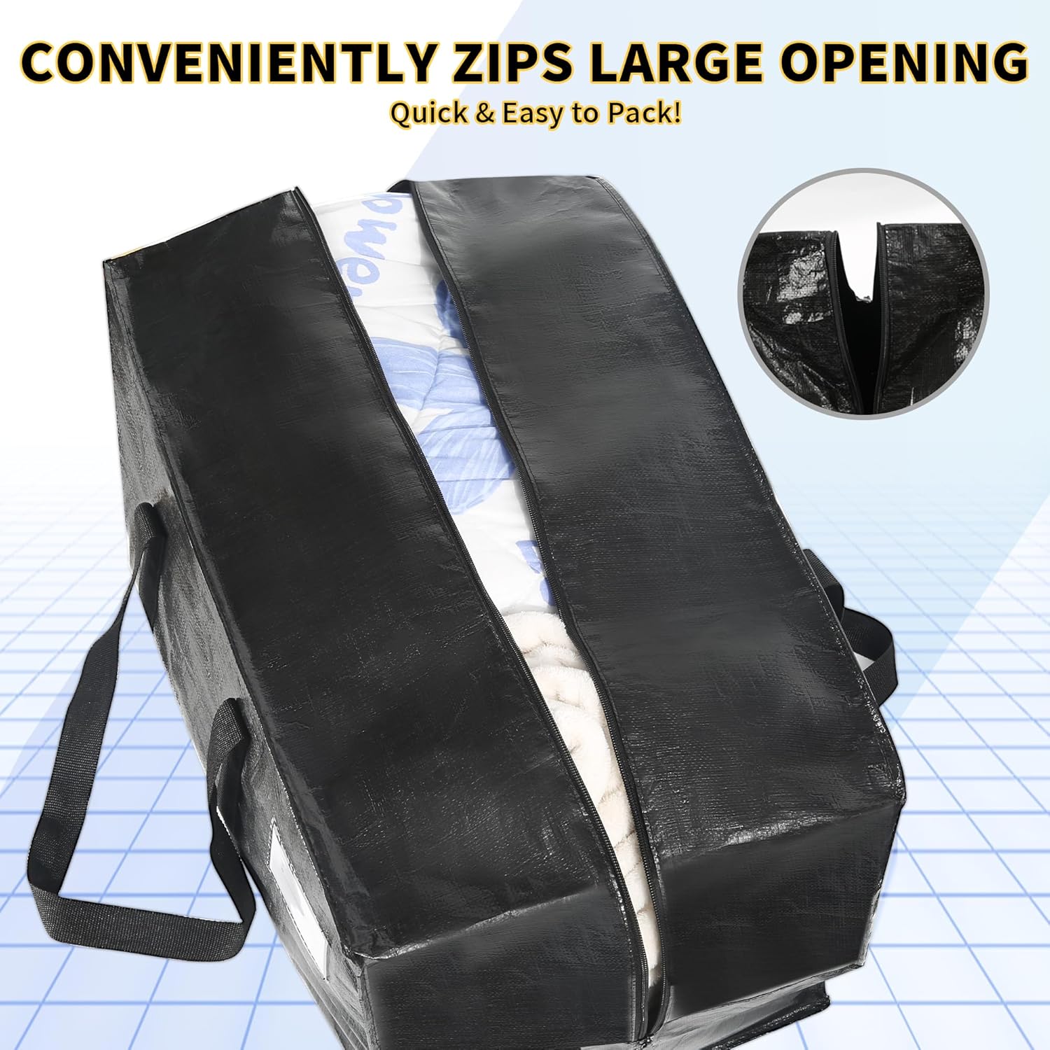Extra-Large Heavy-Duty Moving Bag – Waterproof Storage Tote with Handles and Zipper | Collapsible | Ideal for College Dorms, General Storage, Grocery Shopping, Insulated Hot/Cold Food Transport (Pizza Delivery, Catering), Reusable & Durable Foldable