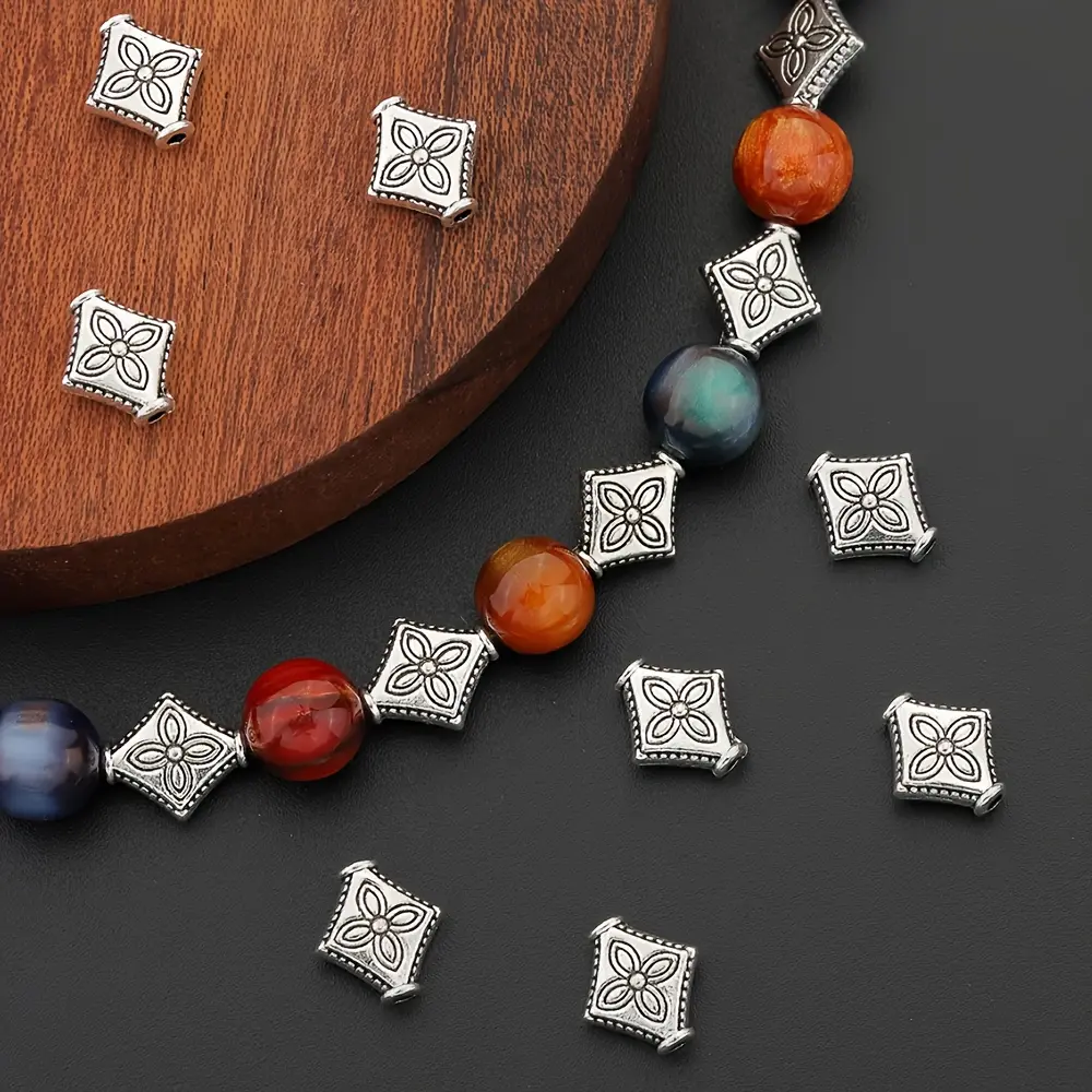 50/100pcs Of Geometric Pattern Spacer Beads, Retro Alloy Flower Spacer Beads, Loose Bead Stringing Gaskets, Suitable For DIY Bracelets, Necklaces, Earrings, Stringing Beads, Pendants, Ornaments, Hanging Accessories
