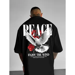 Peace Dove & Rose Graphic T-Shirt 100% Cotton Double-Sided Print Streetwear for Men Menswear Top Round Neck