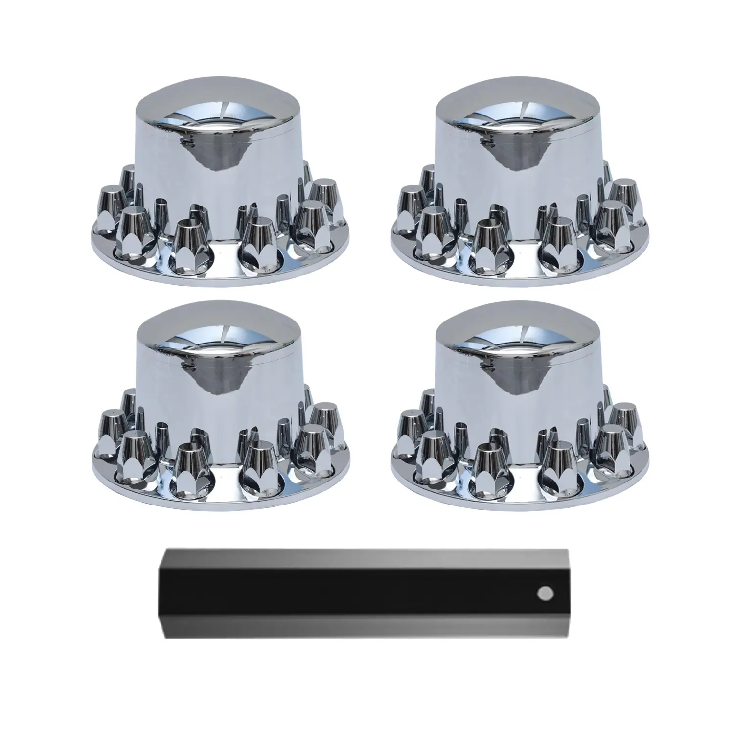 4 Rear Chrome Hub Cover Kit Semi Truck Wheel Axle Covers w/ 33mm Lug Nut Covers(Standard)