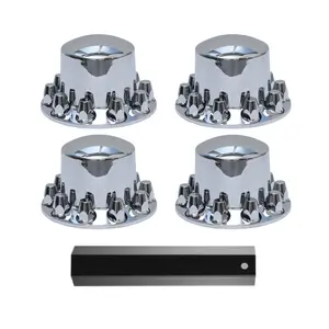 4 Rear Chrome Hub Cover Kit Semi Truck Wheel Axle Covers w/ 33mm Lug Nut Covers(Standard)