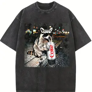 Vintage Raccoon Graphic Tee, Funny Raccoon Drinking Soda Shirt, Cool Animal Meme Tee, Retro Streetwear Aesthetic T Shirt, Unisex Cotton Graphic Tee, Gift for Men, Gift for Women