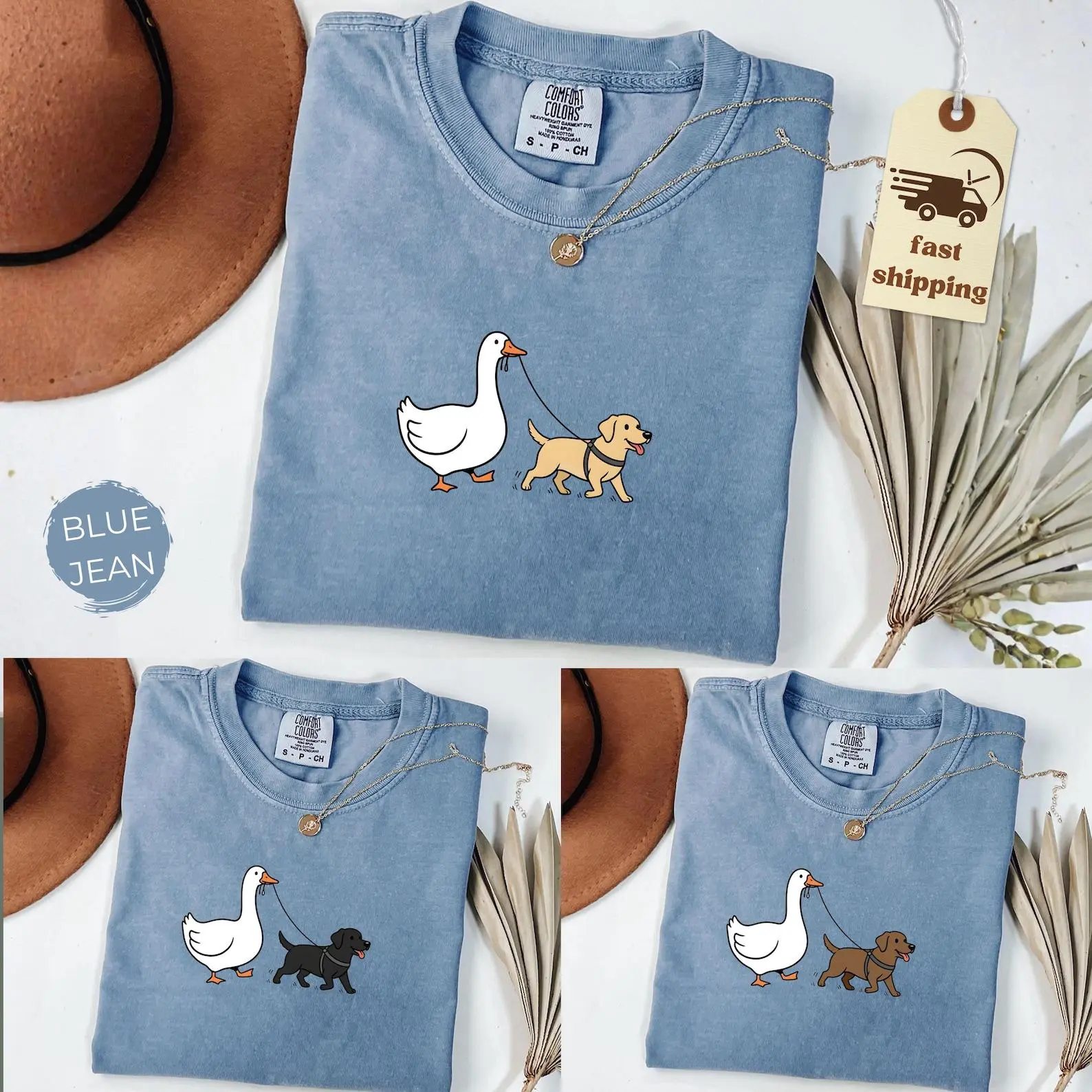 Comfort Colors 30+ Dog Breeds Blue Jean Shirt, Silly Goose Walking Dog Tshirt, Goose and Dogs Tee, Funny Lab Mom Shirt, Dog Lover Gift