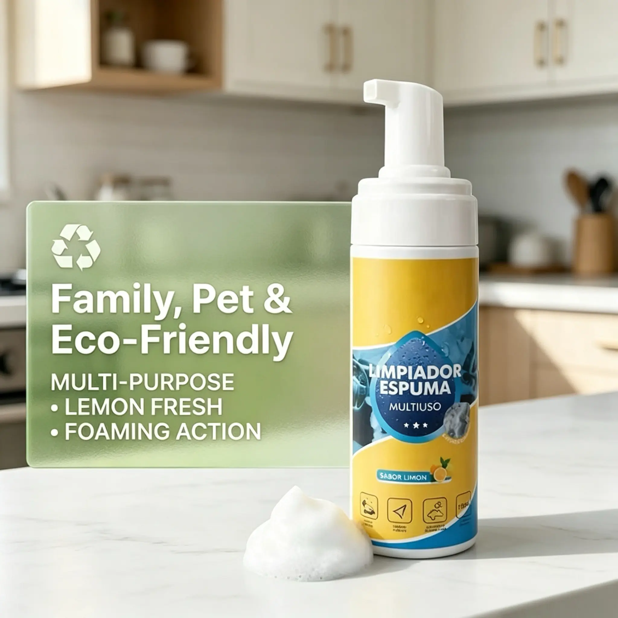 Multi-Purpose Foam Cleaner Kit with Sponge & Cloth, Quick Dry Stain Remover for Car Interior Upholstery, Leather, and Fabric Seats, Lemon Scented All Surface Care Supplies, Interior Detailing Products, Foam Spray, All Surface Cleaning, Kit Set, Cleaning S