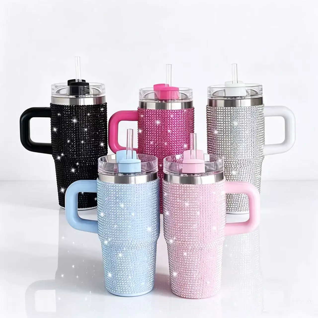 Diamond Series 14oz Portable Travel Tumbler with Handle and Lid – 304 Stainless Steel, Includes Straw