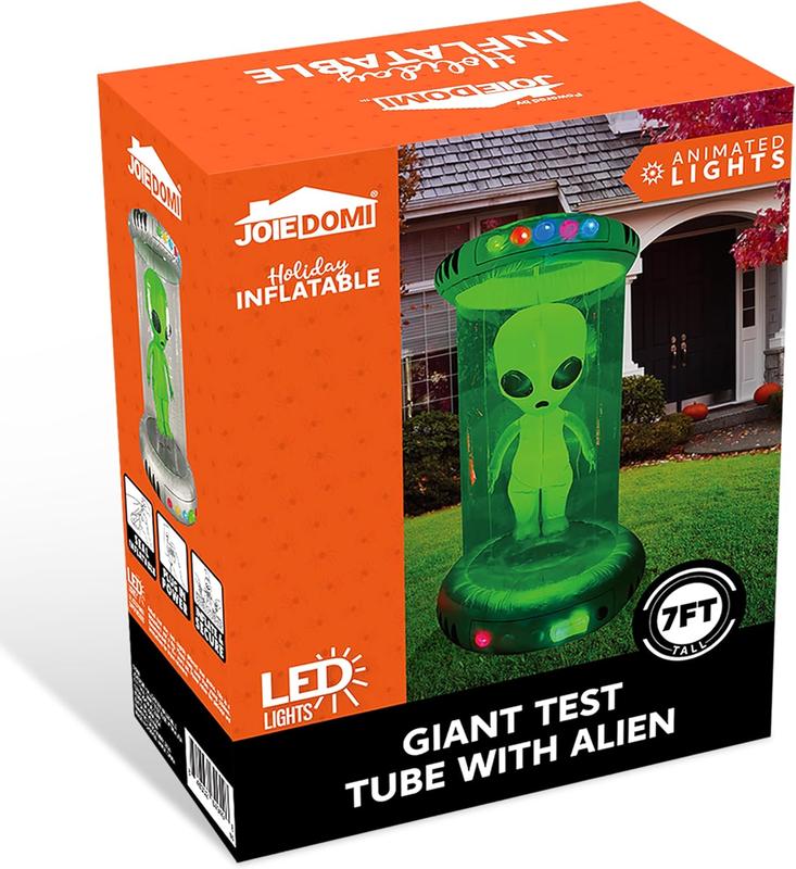7 ft Halloween Inflatable Outdoor Decoration, Alien Inflatable Halloween Decor Outdoor with Animated LEDs, Halloween Blow Ups Alien Decorations with Test Tube for Halloween Yard Decoration / 9 FT Tall UFO / 9ft Tall Alien Valentine's Day Gifts for Kids