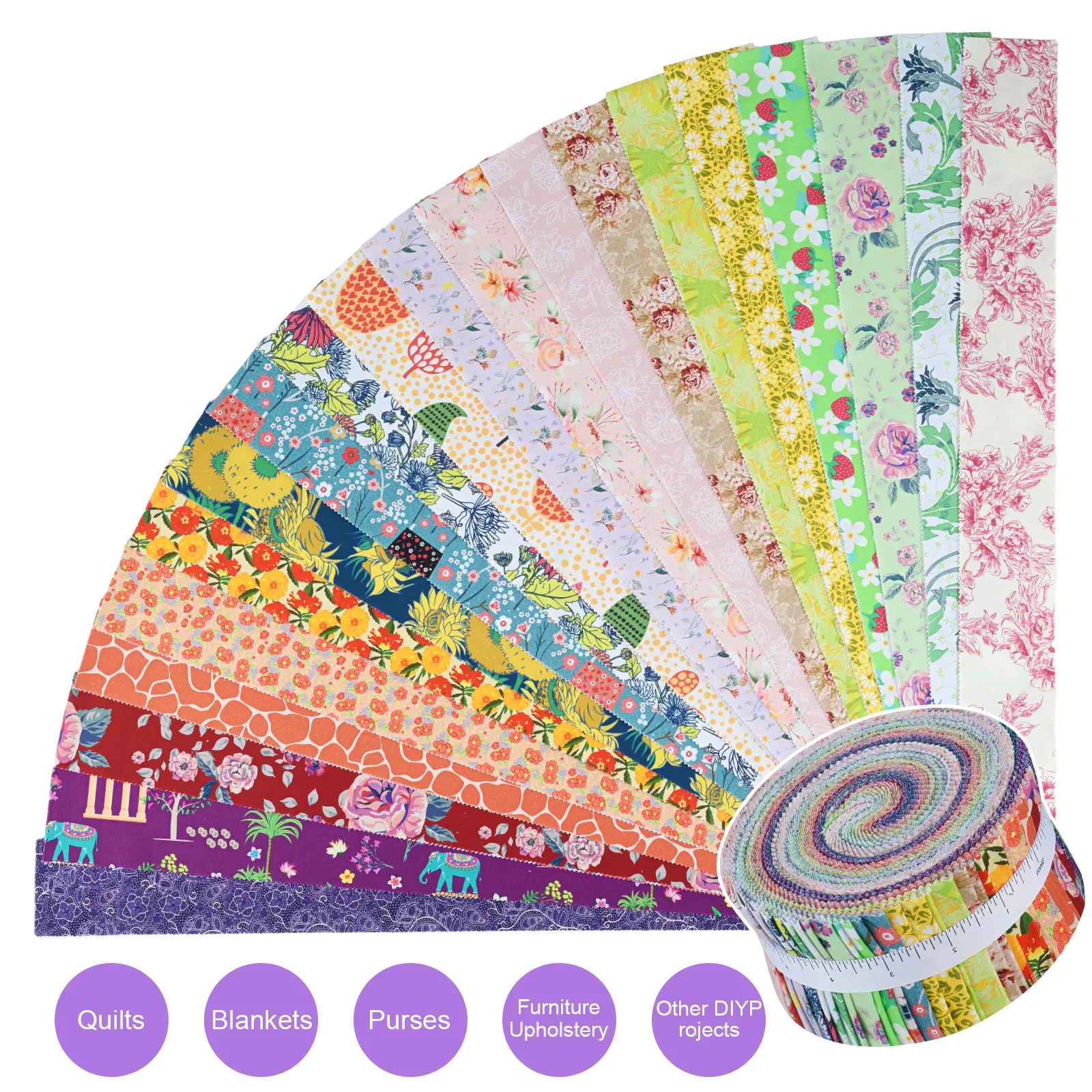 ShinyStitch 100% Pure Cotton Jelly Roll Fabric Bundle, 40 Pieces Precut Fabric Strips 2.5" x 44", Soft Premium Cotton Quilting Fabric for Patchwork, Quilt Making, Hand Sewing Projects, DIY Crafts, Blanket & Handmade Sewing Supplies,Chromatic Fiesta