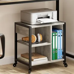 Under Desk Printer Stand with Power Outlets & USB Ports – 4-Tier Mobile Printer Table with Wheels & Storage Shelf for Home Office