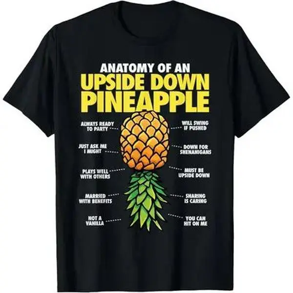 Men's Classic Fit Cotton Round Neck Short Sleeve T-Shirt - Tropical 'Anatomy of an Upside Down Pineapple' Graphic, Menswear Cruise Wear Top, Shortsleeve, Casual, Crew Neck, Digital Print, Refer To Size Chart, Pineapple Art, Fades Resistant