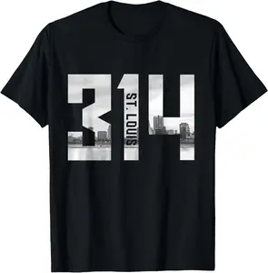 100%cotton Vintage St. Louis Missouri 314 Area Code Skyline T-Shirt