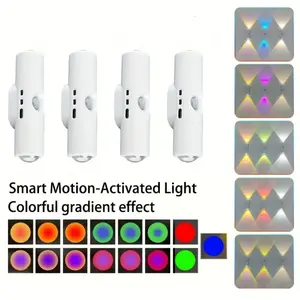 3-4PCS RGB Color-Changing Cat's Eye Motion, USB- Smart Spotlight with Sensor, RGB Color Modes & Dimming, Easy Installation for Bedroom, Stairs, Wardrobe, Motion Sensor Wall Light - Modern White Design night light