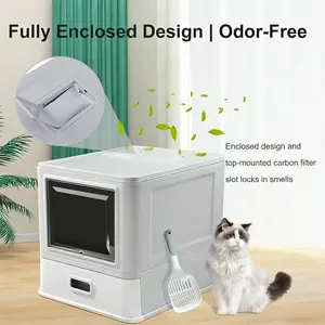 【Marchul】Enclosed Stainless Steel Cat Litter Box with Lid & Slide-Out Drawer – Odor-Proof, Leak-Proof, No-Smell Metal Tray, Anti-Tracking Mat & Scoop Included, Easy to Clean, Large Covered Litter Box for Big Cats & Kittens, Indoor Cats