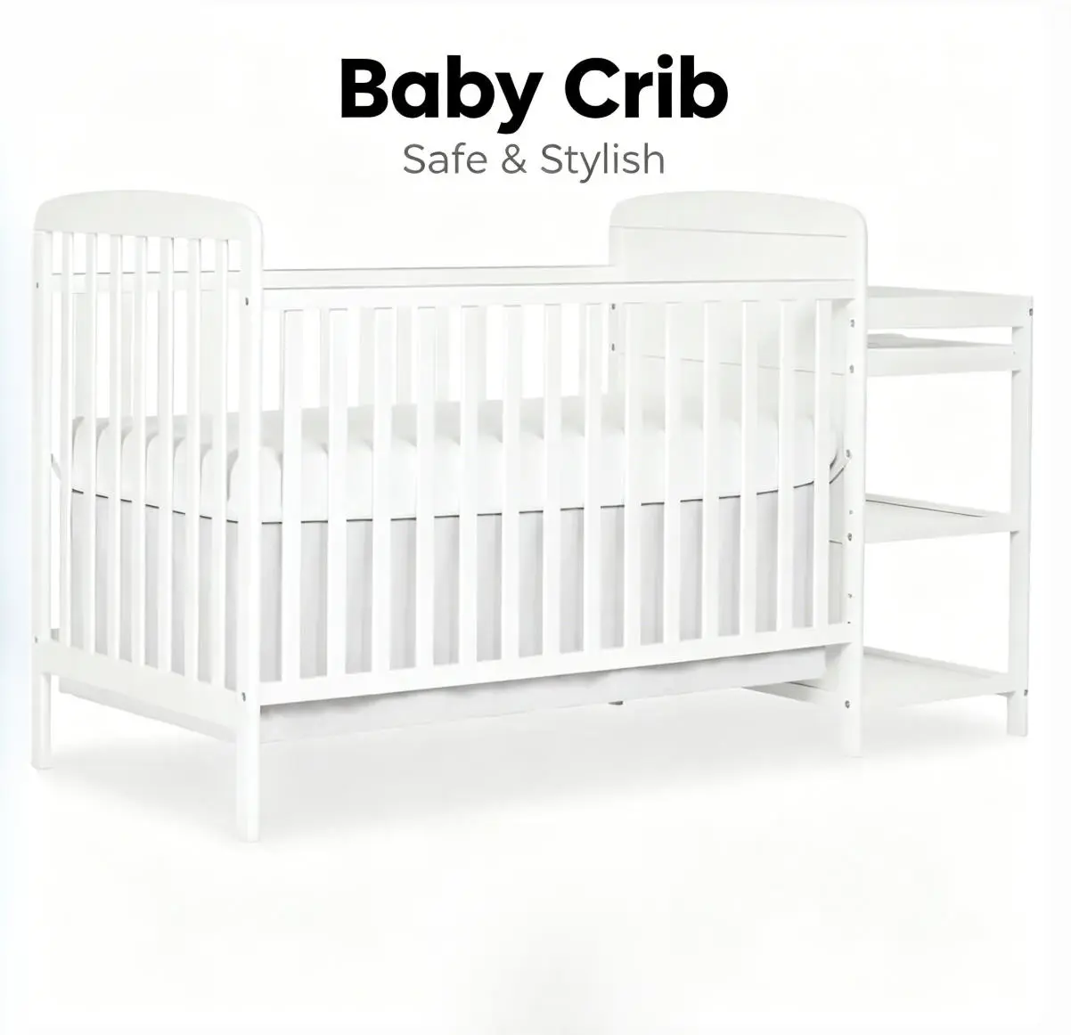 3-in-1 Convertible Baby Crib with Changing Table, Storage, Adjustable Heights, Greenguard Gold Certified in White