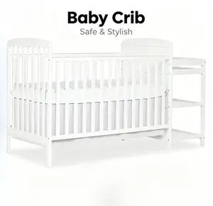 3-in-1 Convertible Baby Crib with Changing Table, Storage, Adjustable Heights, Greenguard Gold Certified in White