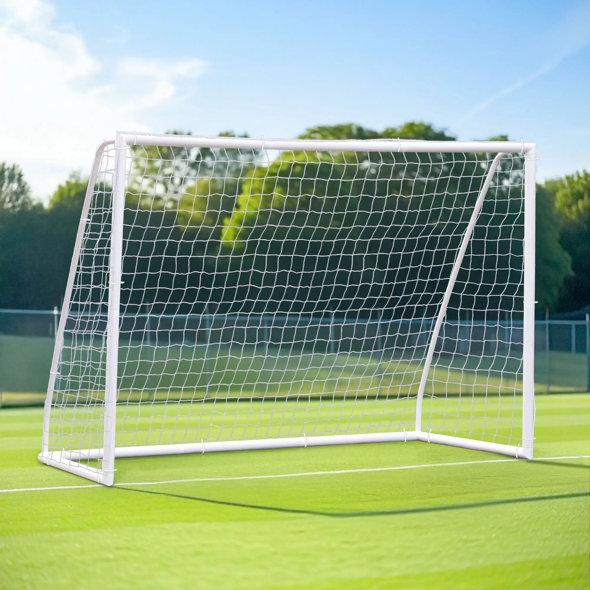 AnswerE Sturdy Multi-Size Outdoor Kid Soccer Goal Soccer Gear - Weatherproof UPVC Frame, Stability Kit, Net, Easy Setup & Storage for Training (6/8/10/12FT)