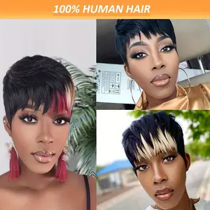 New Fashion Short Wigs for Women Human Hair Pixie Cut Wig for Women 1B, 1B/613, Multi-color Brazilian Real Human Hair Pixie Wigs Human Hair Layered Short Wigs with Bangs Colored Glueless Wigs Full Machine Made Haircut Wig
