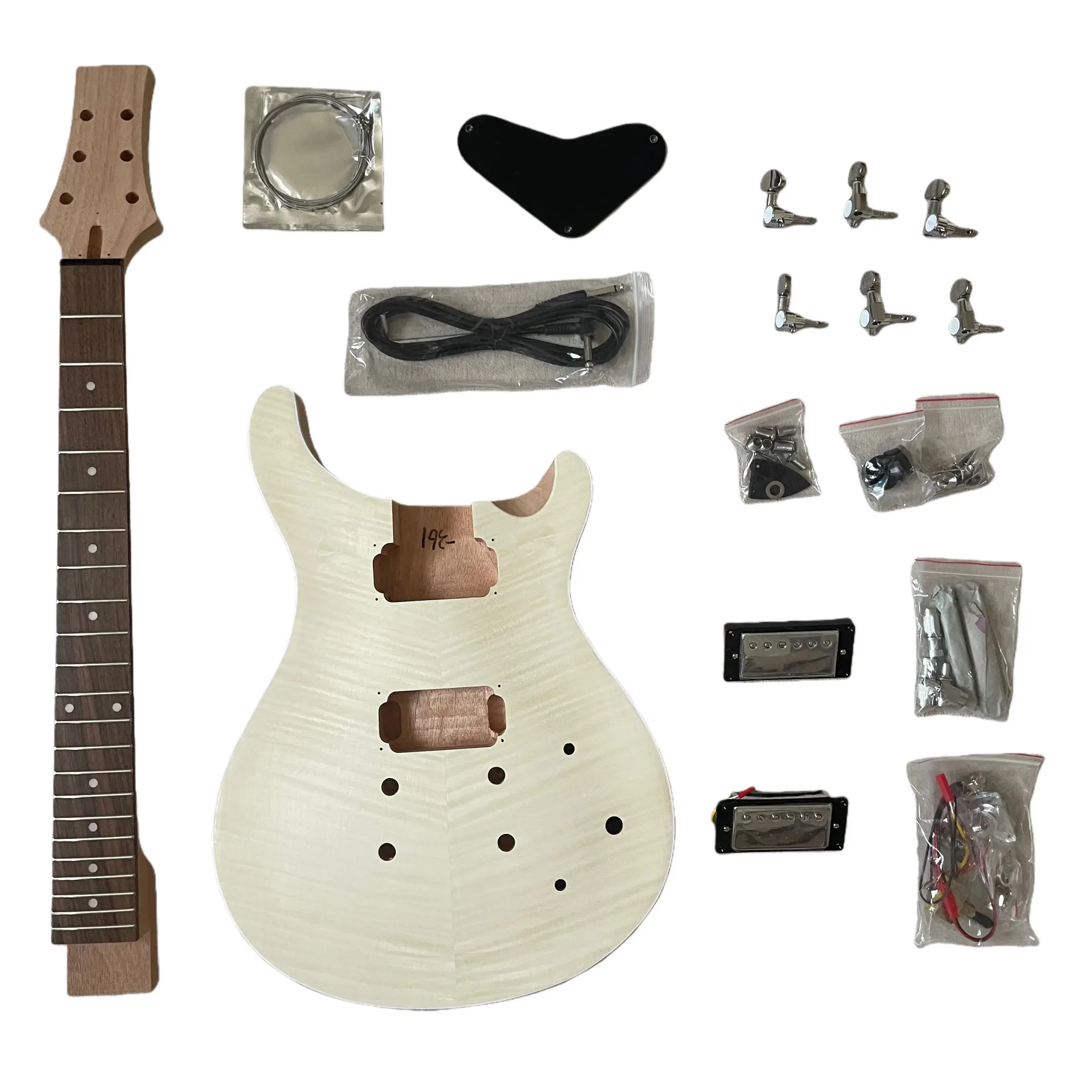 Standard DIY Electric Guitar Kit - 22 Frets, 24.75 Inches, Mahogany Components, Flame Maple Veneer Body, Dot Inlay for DIY Projects